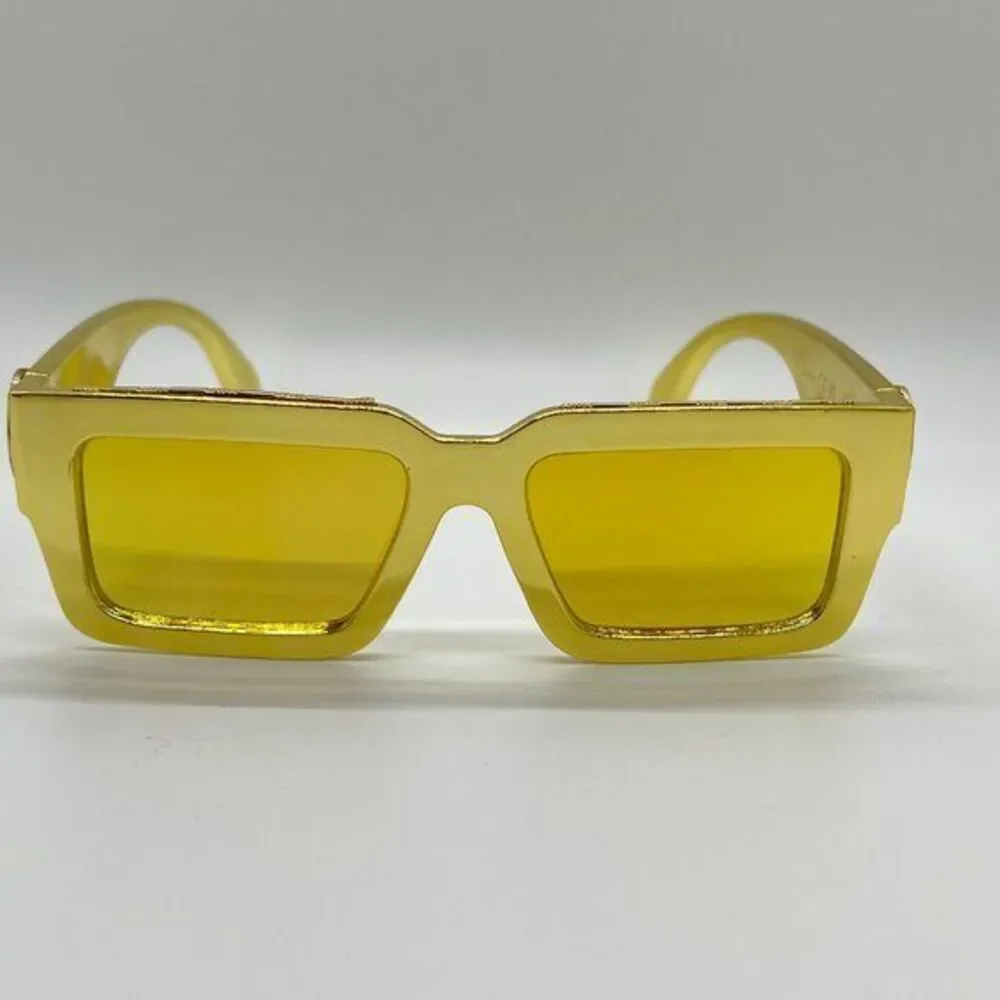 Trendy Square Frame Sunglasses Yellow Mirror Lens Thick Frame Street Wear Men‎